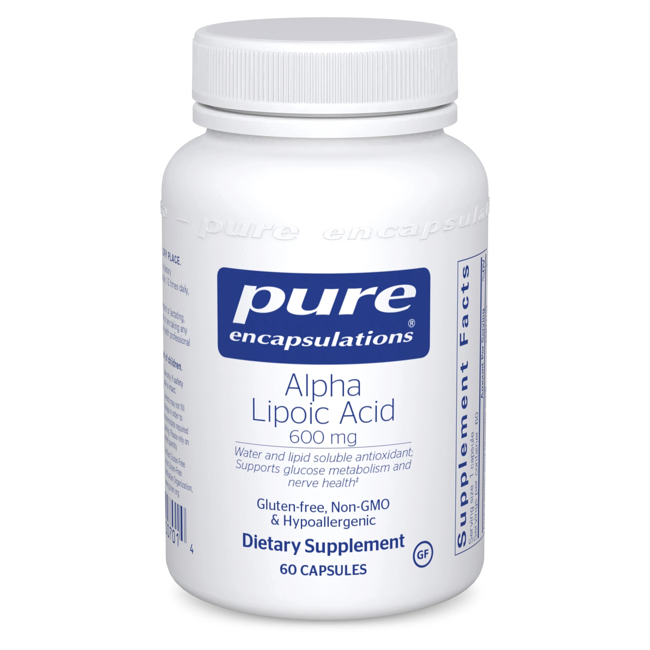 Alpha Lipoic Acid helps maintain healthy glucose metabolism, supports the nervous system, and provides nutritional support for metabolic processes. Pure Encapsulations Alpha Lipoic Acid supports healthy glucose metabolism and the nervous system with water and fat-soluble antioxidants.