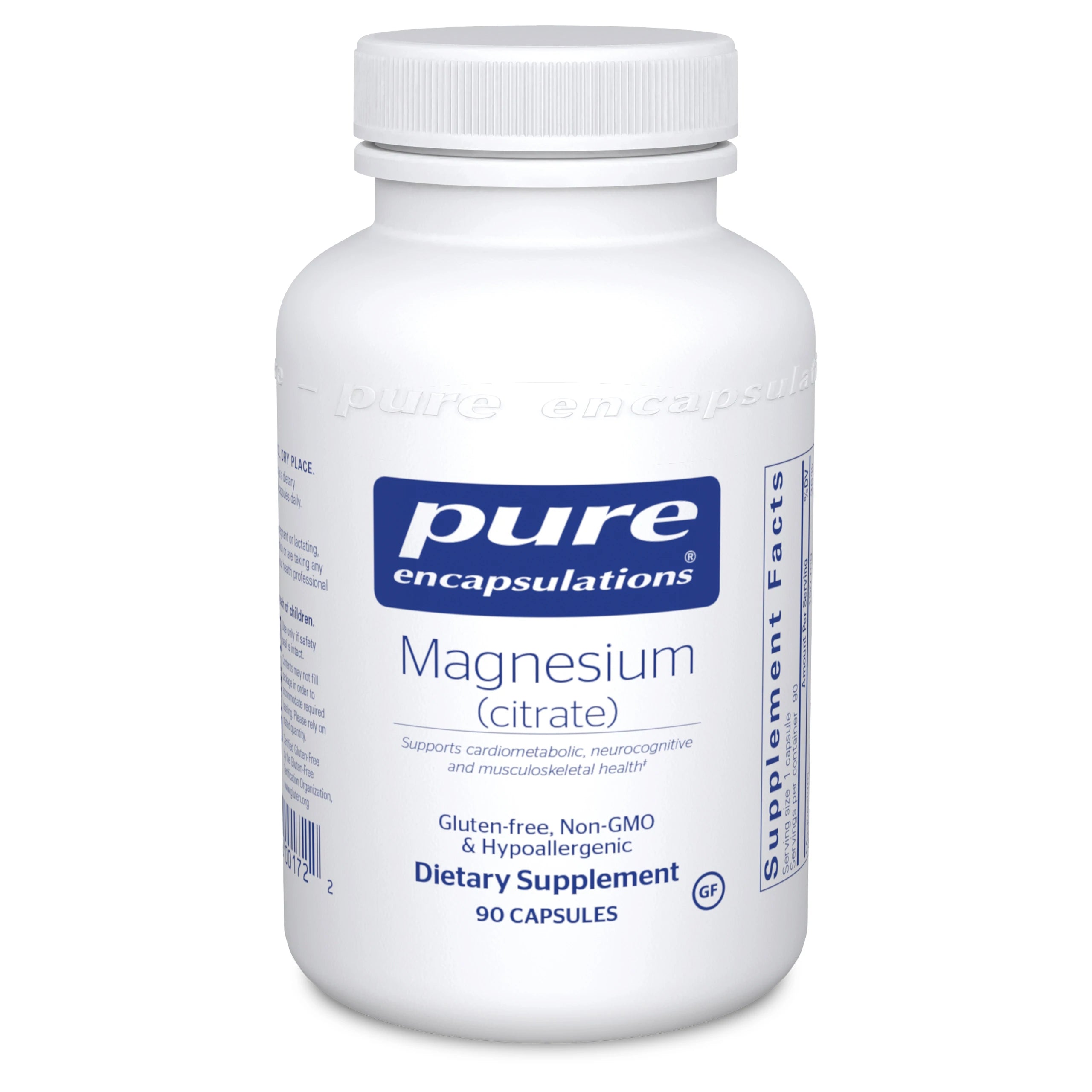 Magnesium Citrate dietary supplement capsules, supporting energy production, cardiovascular health, and bone mineralization.