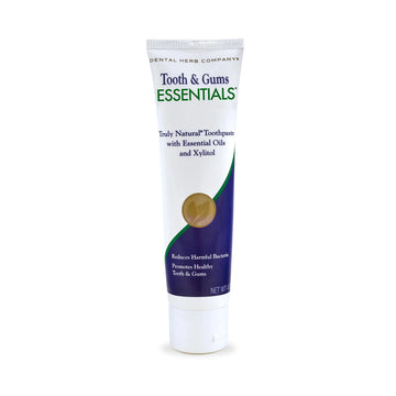 Tooth & Gum Essentials Toothpaste, 4oz, all-natural SLS-free formula with essential oils and xylitol for healthy teeth and gums, reducing bacteria and inflammation.